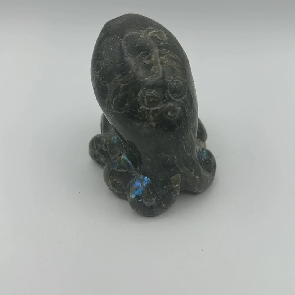 Natural blue flash labradorite octopus carving